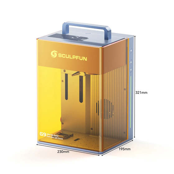 sculpfun s9 vorderansicht links maße dragoncut